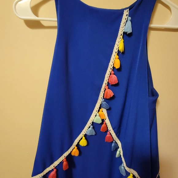Judith March Royal Blue Rainbow Tassel Trim Tiered Tank Dress Size M - Picture 3 of 8